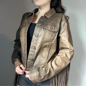 Idyllwind Brown Coated Denim Fringe Jacket